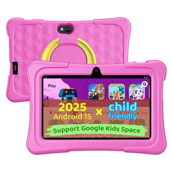 Kids Tablet, 7 inch Android 15 Tablet for Kids, 8GB 32GB 1TB Expand, Quad-Core Toddler Tablets with Shockproof Case, BT5.0, Wifi5, Parental Control, Games, Dual Camera