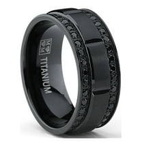 Metal Masters 9mm Mens Black Titanium Wedding Band Ring 1Ct Double Row Black Cubic Zirconia Comfort-Fit