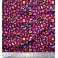 thumbnail image 1 of Soimoi Rose Poly Georgette Tissu Insecte, Soleil & Alphabets de Dessin Animé Texte Imprimer Couture Tissu BTY 52 Pouces de Large, 1 of 3