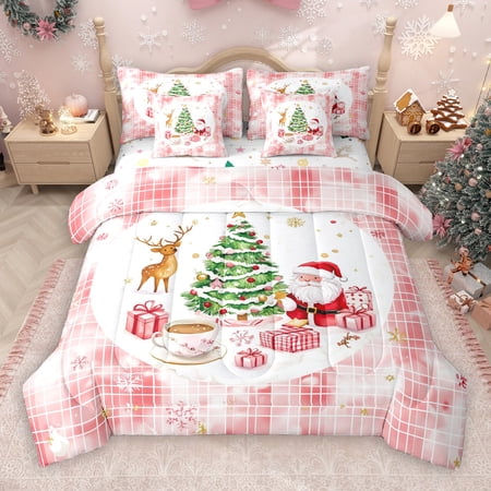 Castle Fairy Children Kids Santa Claus Deer Boy Girl 7-Piece Twin Bedding Sets Christmas Tree Bedding Comforter Set Geometric Plaid Breathable Sheet Sets Microfiber Bedroom Decor