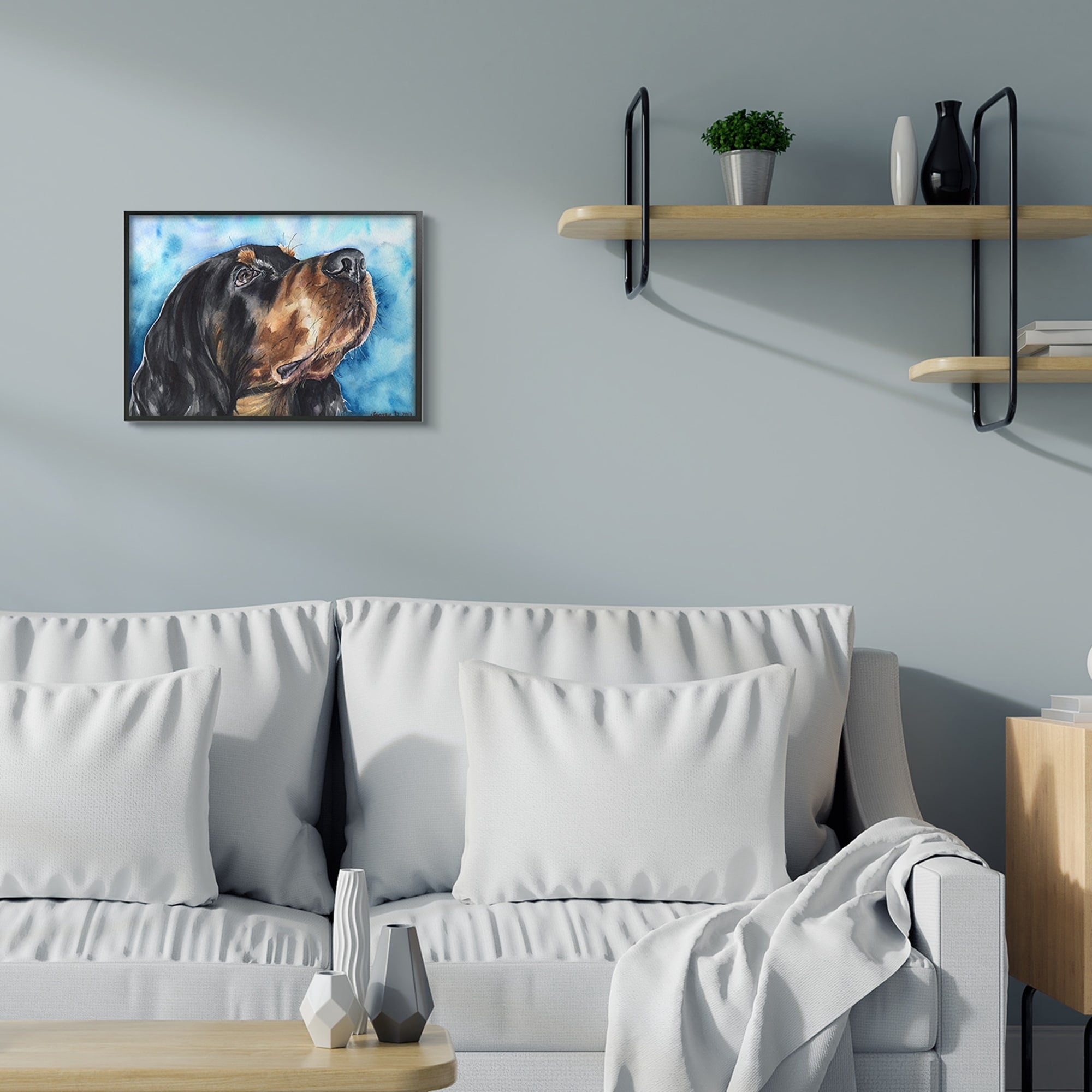 Stupell Industries Gordon Setter Dog Portrait over Vibrant Blue Grey Framed, 16 x 20, Design by George Dyachenko