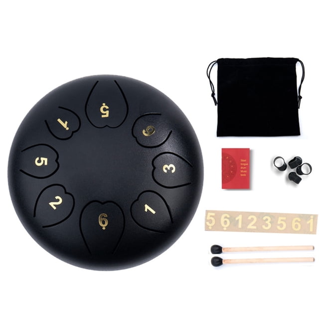 Bdday Tambour 6 Pouces à Langue en Acier, Tambour à Disque, Instrument de Percussion Noir