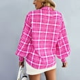 thumbnail image 6 of JGGSPWM Womens Shirts Pink Plaid Long Sleeve Pullover Tops Cute Sweet Classic Button Down Balloon Cuff Sleeve Lapel V Neck Blouse Hot Pink XL, 6 of 6