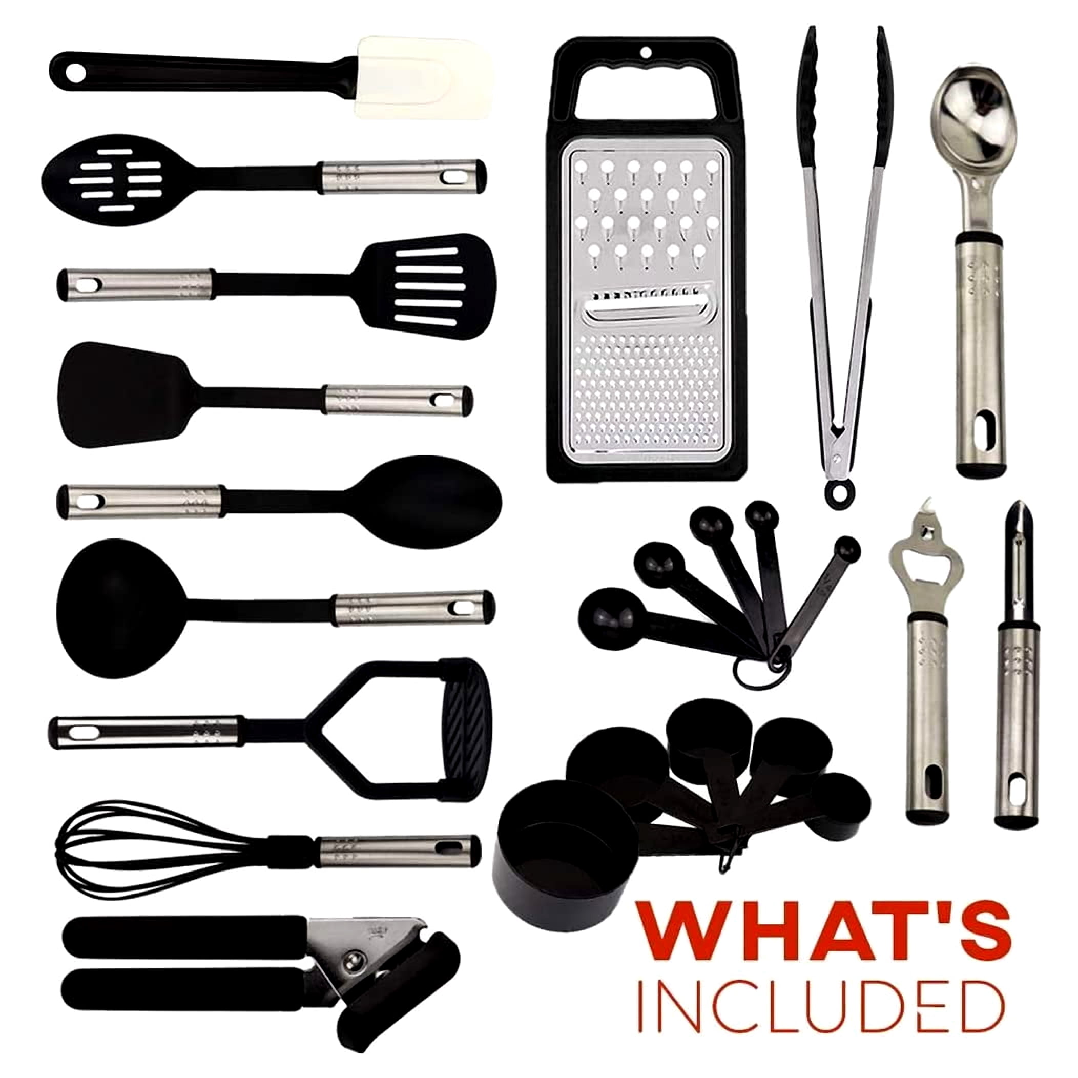 Kaluns 35 Pcs Cooking Utensils Set, Nonstick Heat Resistant Nylon & Stainless Steel Cooking Sets – Complete Kitchen Essentials & Kitchenware, Black