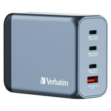 Verbatim® 200 W 4-Port GaN Wall Charger, Black/Gray 32204