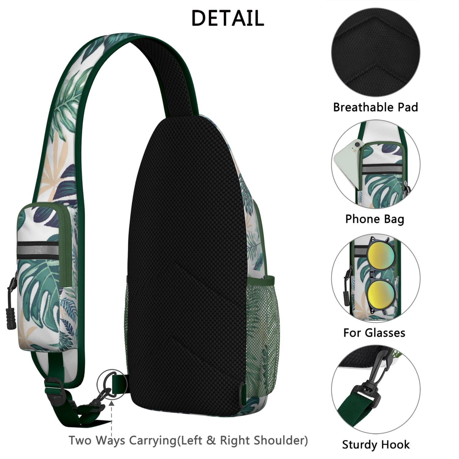 Earthy Floral Hippie Sling Backpack for Women Men – Secure zipper pockets, Stretch mesh side pocket, Large front zip pocket – Vintage Artistic Rustic Design for Travel, Hiking, Outdoor