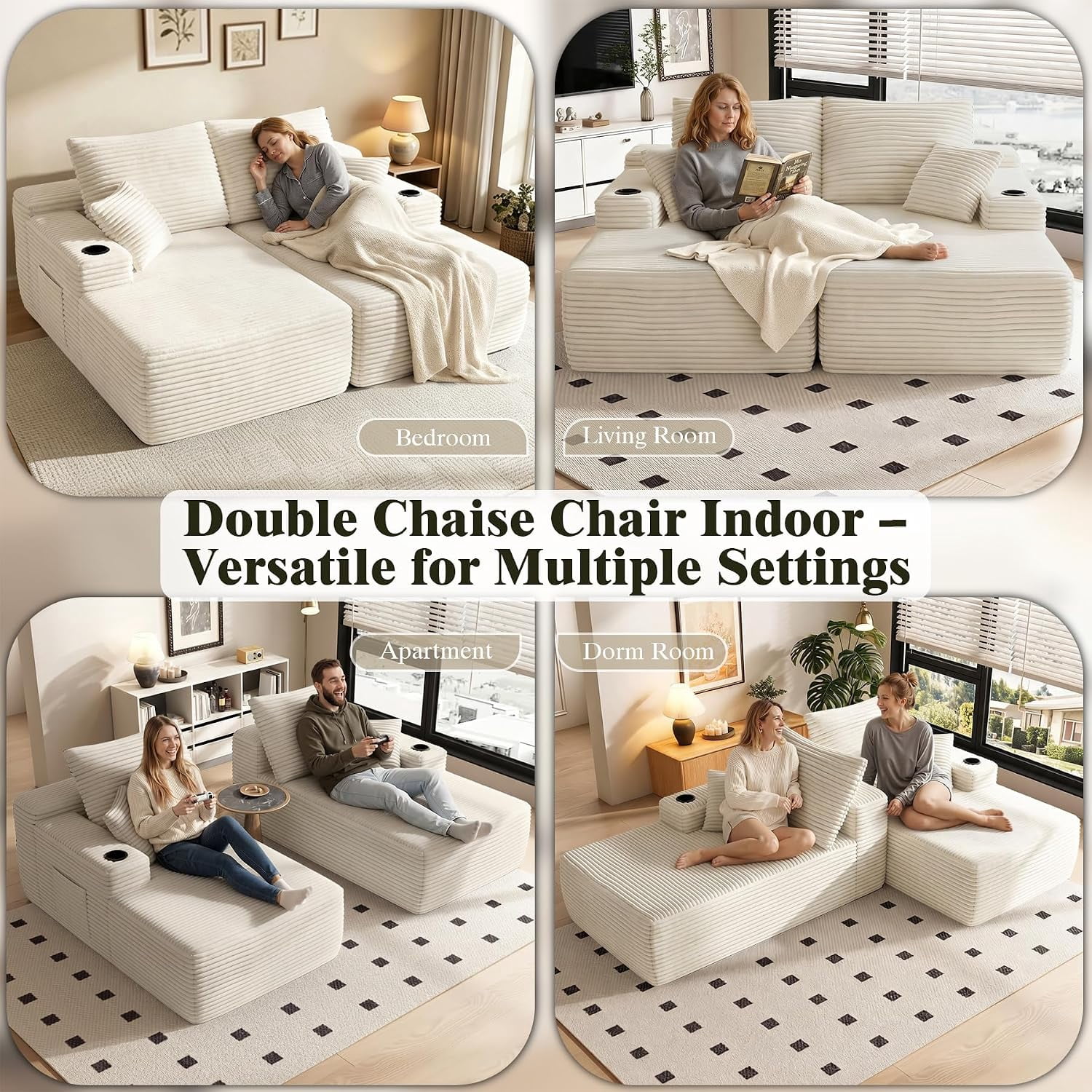 76 Inch Deep Seat 2-Seater Recliner Sofa Bed with Cup Holders, No Assembly Needed, Beige