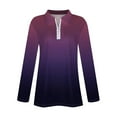 thumbnail image 5 of WTOBBY Women's Ombre Print Polo Shirt - Long Sleeve Casual V-Neck Zipper Detail Tops for Women, Spring Fall Fashion Comfort Stretch Gradient Design,Dark Purple M, 5 of 7