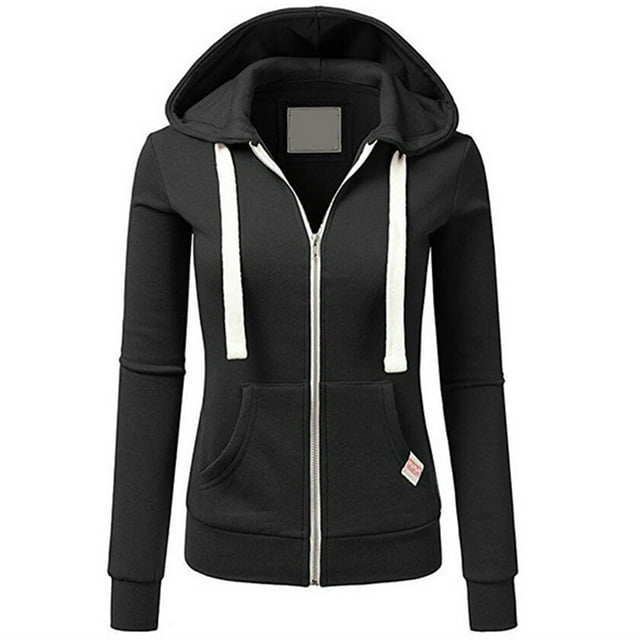 Fiogavroetic Chandail à Capuchon Décontracté pour Femme avec Poches, Uni, Fermeture Éclair, Manches Longues, Haut, Manteau