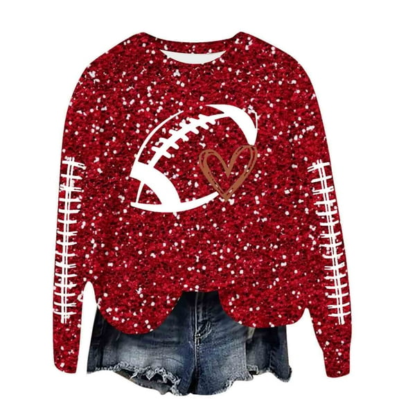 Womens Sequin Football Sweatshirts 2025 Game Day Long Sleeve Baseball Graphic Tops Fall Winter Casual Crew Neck Pullover Blouses