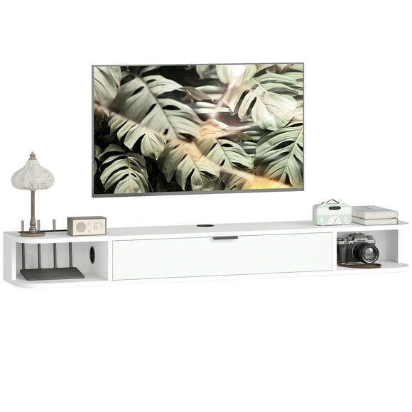 HOMCOM 55" Floating TV Stand, Wall Mounted Media Console, White