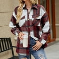 thumbnail image 4 of Women's Fall Clothes Plaid Shacket Jacket Long Sleeve Button Down Lapel Flannel Shirts Fashion Blouse Coats with Pockets, 4 of 6