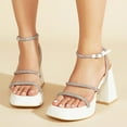 thumbnail image 5 of Pmoiste Chunky Heels for Women Rhinestone Open Toe Buckle Ankle Strap Block Heels Wedding Dress Prom Platform High Sandals Shoe White Size 8, 5 of 5