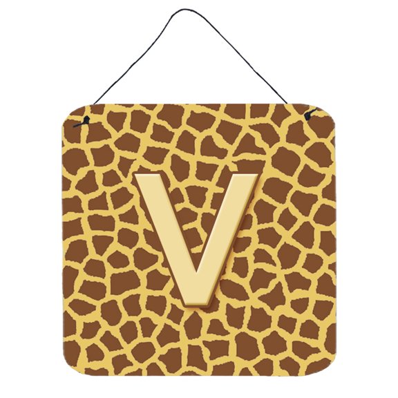 Letter V Initial Monogram - Giraffe Wall or Door Hanging Prints
