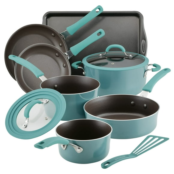 Rachael Ray Cook + Create Nonstick Cookware/Pots and Pan Set 10 Piece Agave Blue