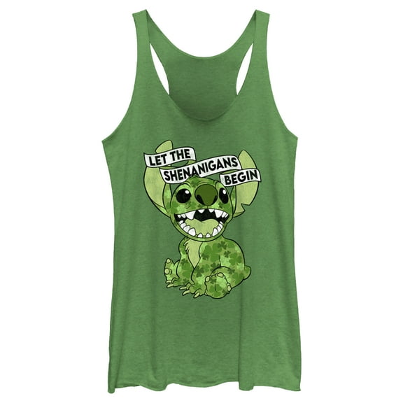 Women's Lilo & Stitch St. Patrick's Day Stitch Let the Shenanigans Begin  Racerback Tank Top Envy Green Small