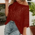 thumbnail image 2 of Crochet Coverups for Women Summer Cap Sleeve Hollow Out Casual Cruise Beach Vacation Tops Knit Pullover Sweater Wine 2XL, 2 of 7