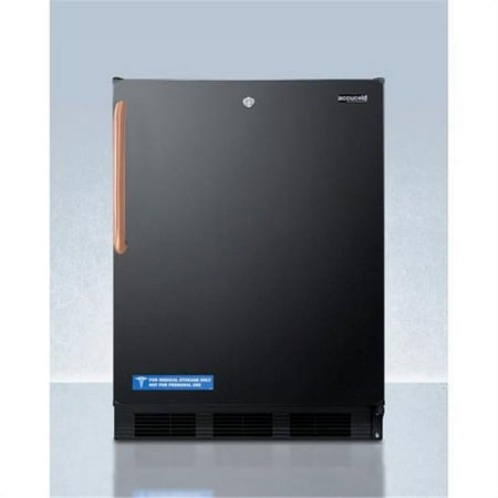 ADA compliant built-in undercounter all-refrigerator for general purpose or commercial use, with lock, auto defrost operation, copper handle, and black exterior