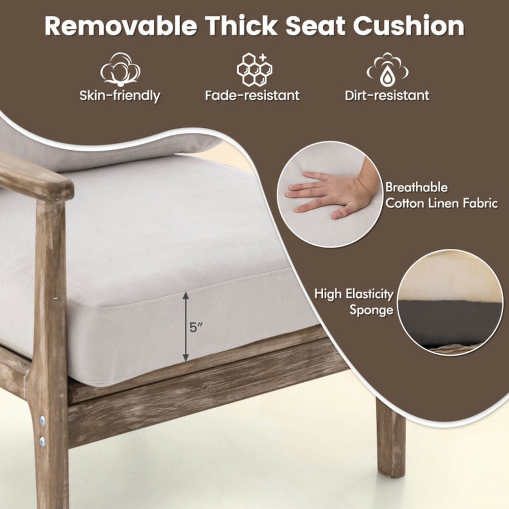 Finihen Accent Chair, Upholstered Accent Armchair, Modern Accent Chair with Solid Rubber Wood Armrests, for Living Room, Bedroom, Reception Room, Beige Finihen Accent Chair, Upholstered Accent Armchair, Modern Accent Chair with Solid Rubber Wood Armrests, for Living Room, Bedroom, Reception Room, Beige