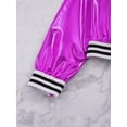thumbnail image 3 of Yartina Kids Girls Metallic Bomber Jacket Coat Zip Up Long Sleeve Jazz Dance Crop Top Windbreaker Purple 8, 3 of 8