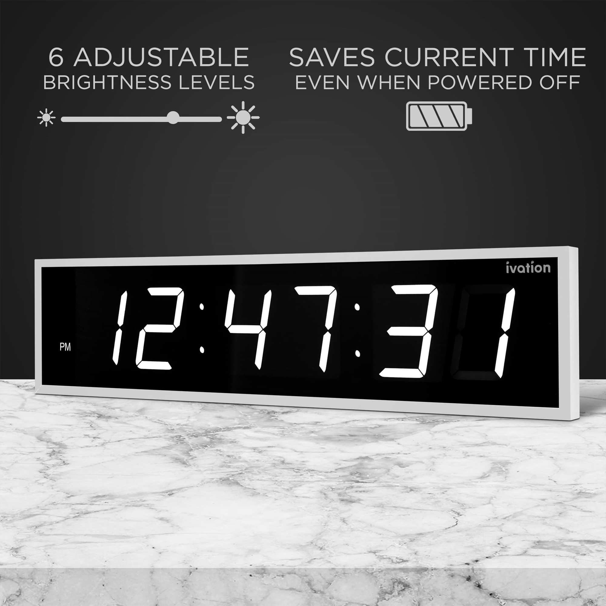 Ivation 72" LED Wall Clock with Stopwatch, Alarms, Timer, Temp & Remote