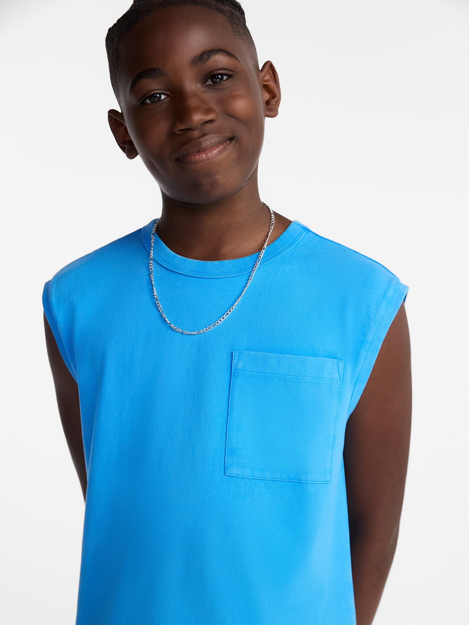 Weekend Academy Boys Oversized Cotton Tank Top with Pocket, Sizes 4-18
