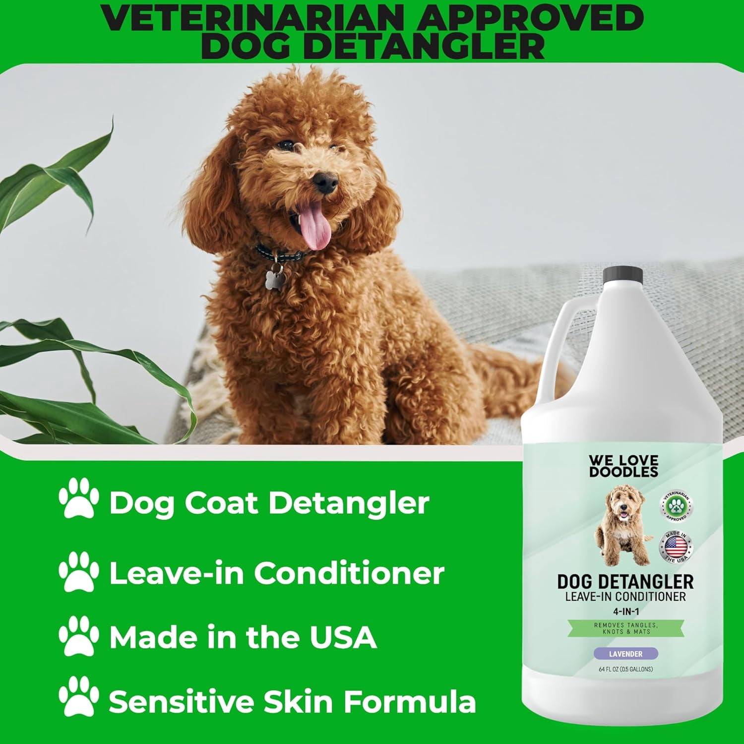 We Love Doodles Professional Moisturizing Soothing Dog 4-in-1 Conditioner, & Detangler, Lavender, 64 fl-oz
