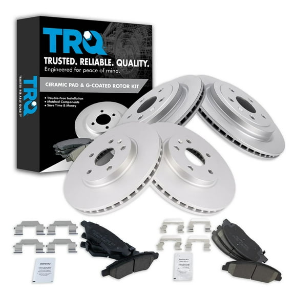 TRQ Front and Rear Brake Pad & Rotor Kit Brake Pads Brake Rotor Ceramic Vented Premium G-Coated Fits Select 2008-2014 Cadillac CTS