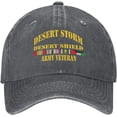 thumbnail image 2 of Desert Storm Desert Shield Army Veteran Baseball Washed Cap Adjustable Unisex Print Hat Black, 2 of 6