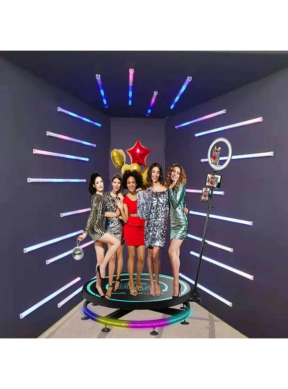 7.5FT 360 Photo Booth Backdrop Background with Customized Logo,23PCS LED Light,360 Degree Video Selfie Rotating Photobooth Tents Enclosure Stand Backdrops for Party Wedding
