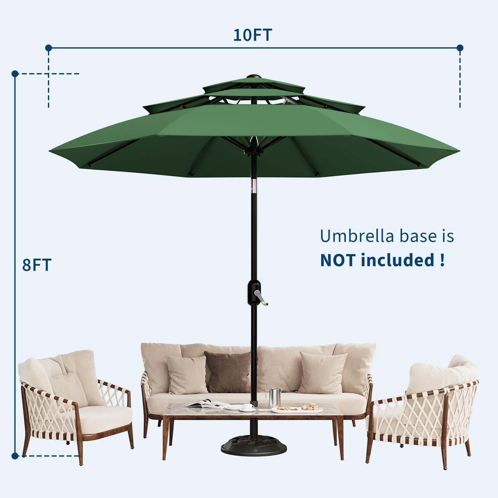 QinaQin Vented Patio Umbrella,8 Sturdy Ribs,Easy Crank & Tilt,Outdoor Market Table Parasol,Dark Green