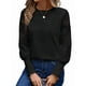 thumbnail image 2 of Top de Cuello Redondo con Encaje Bordado y Larga en Color Liso para Mujer Negro L, 2 of 9
