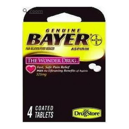4 Pack Bayer Genuine Aspirin 325mg Pain Relief 4 Coated Tablets Each