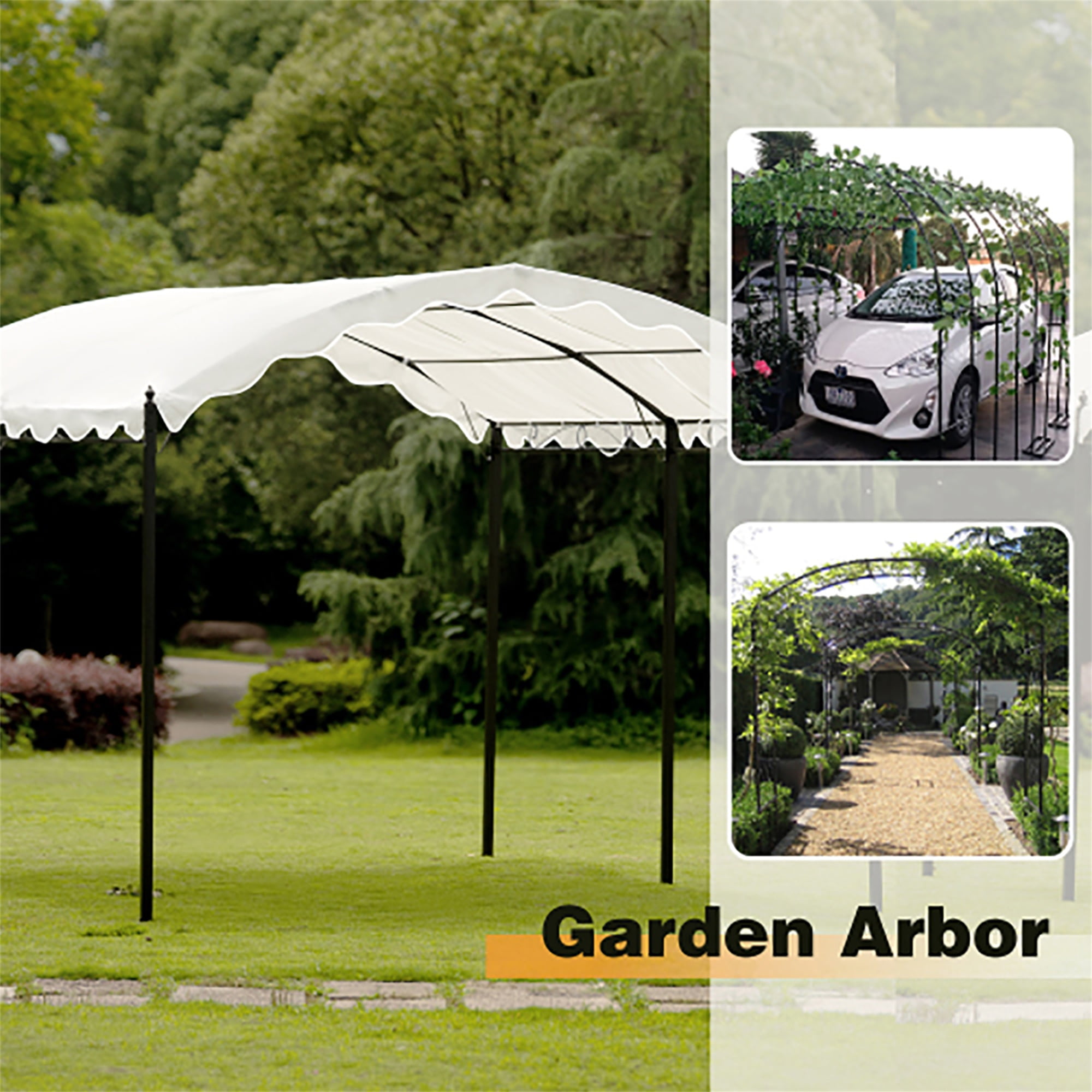 Kadyn Outdoor Patio Iron Carport Shelter Garage Tent, Garden Storage Shed with Anchor Kit, White Kadyn Outdoor Patio Iron Carport Shelter Garage Tent, Garden Storage Shed with Anchor Kit, White