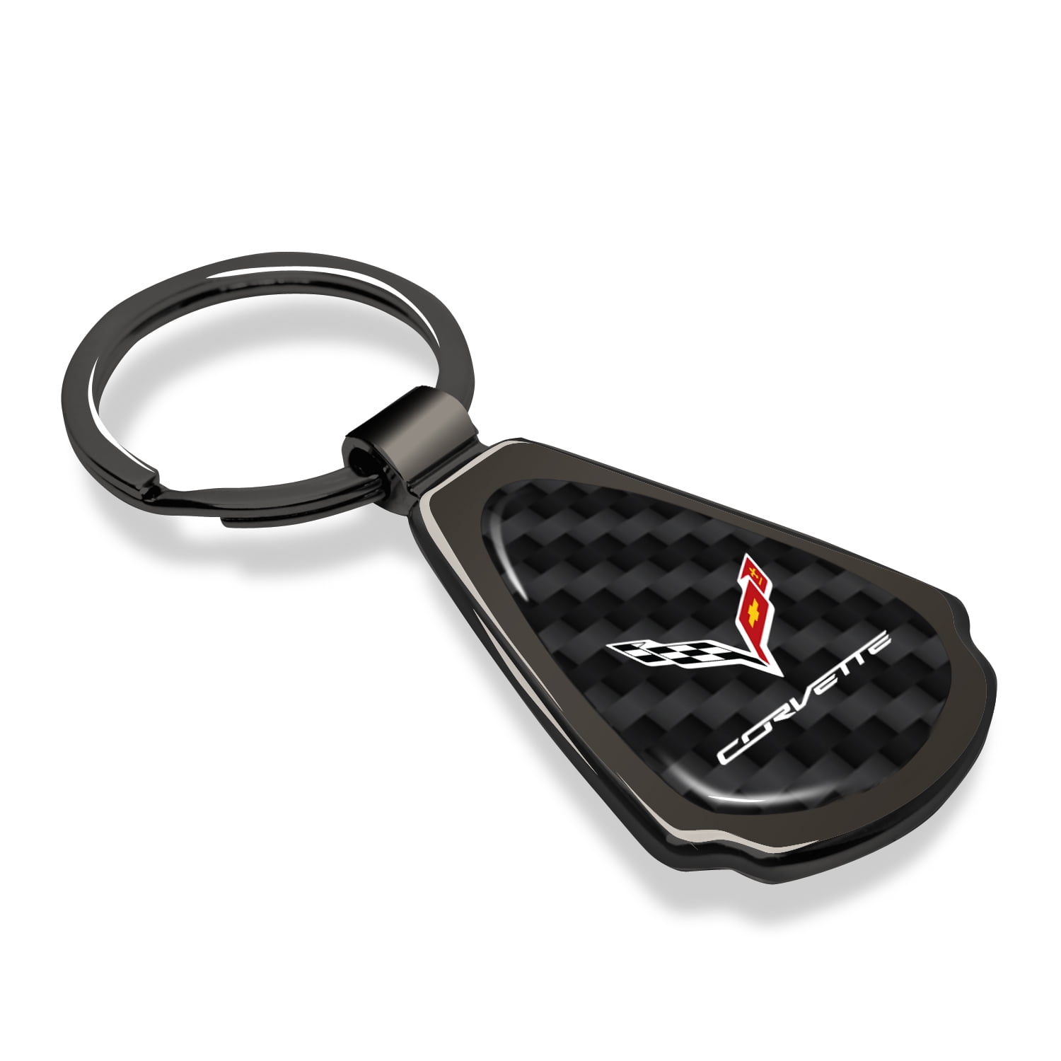 iPick Image for Chevrolet Corvette C7 Real Black Carbon Fiber Gunmetal Black Teardrop Key Chain, Official Licensed