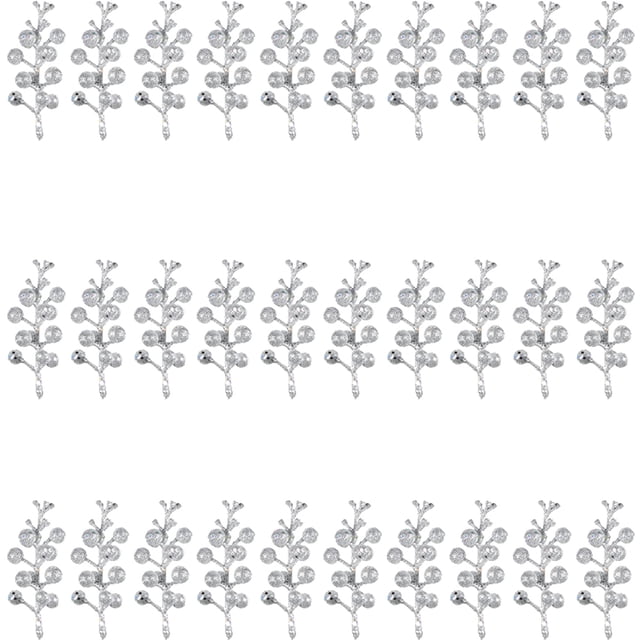 30 piezas de púas de árbol de Navidad con purpurina artificial de bayas, tallos de bayas artificiales para decoración de fiesta de Navidad