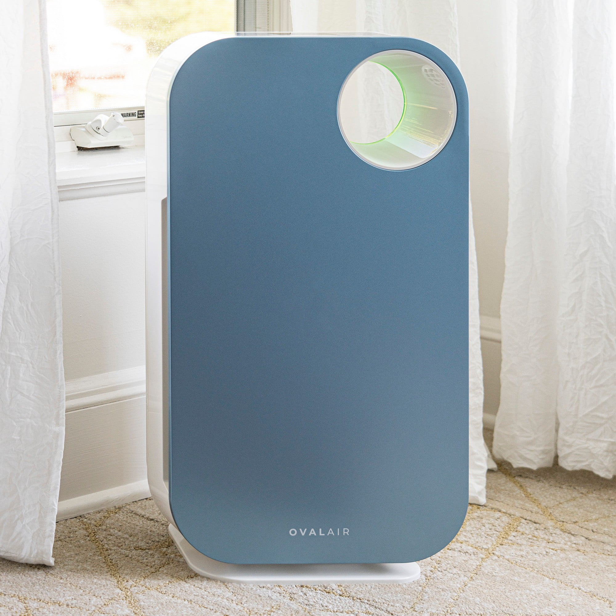 OVAL AIR 3-Stage H13 True HEPA 5-in-1 Air Purifier for Rooms up to 600 sq. ft. reduces Allergies, Asthma, Pets, Odor, Smoke, Crescent Beach Blue, AIR1000F