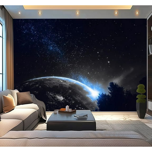 Peel and Stick Wallpaper earth blue sunrise Modern Art Wall Mural Decor Self Adhesive and Removable 100in x 144in