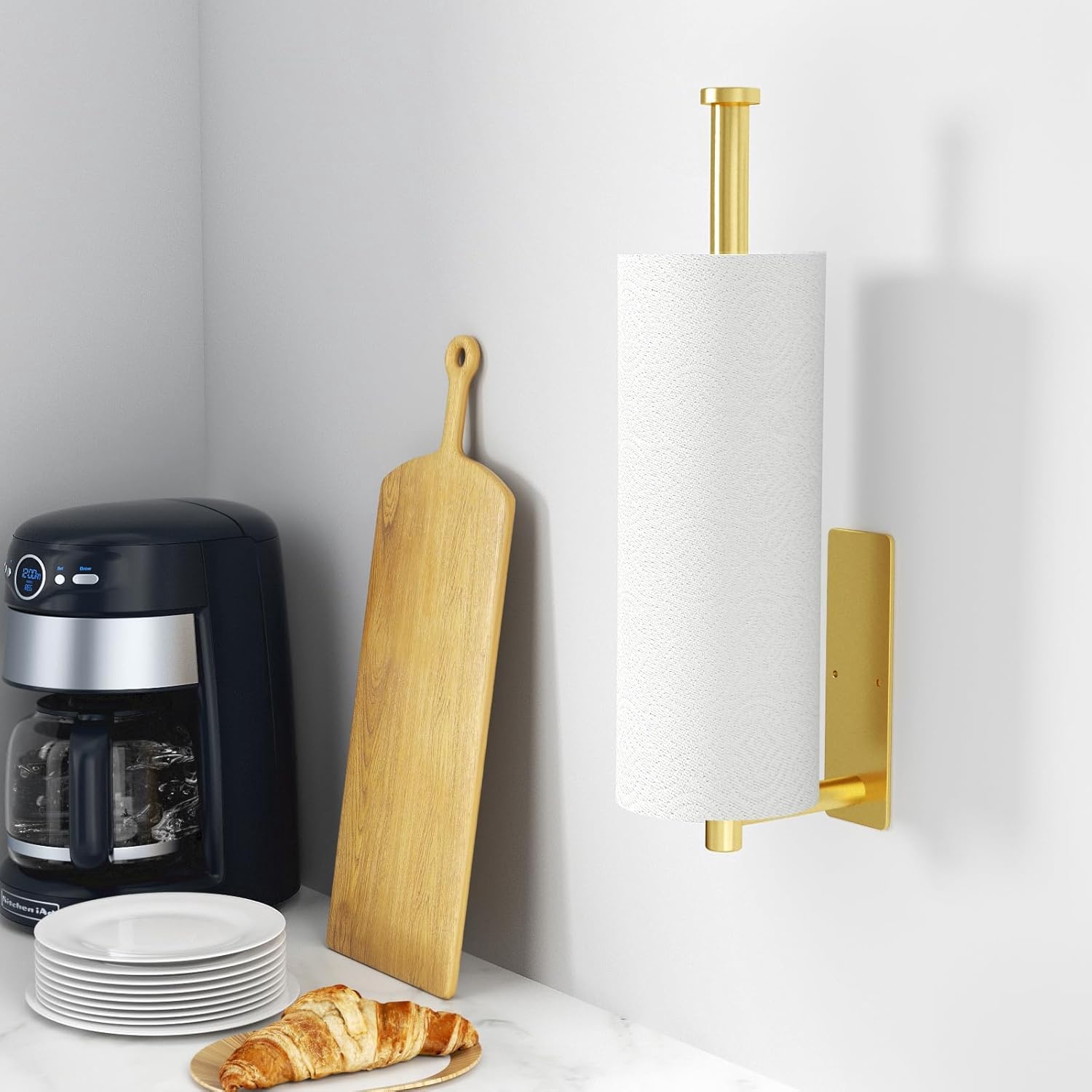 Paper Towel Holder - Self-Adhesive or Drilling, Brushed Nickel, Wall Mounted, SUS304 Stainless Steel Kitchen Roll Dispenser Under Cabinet
