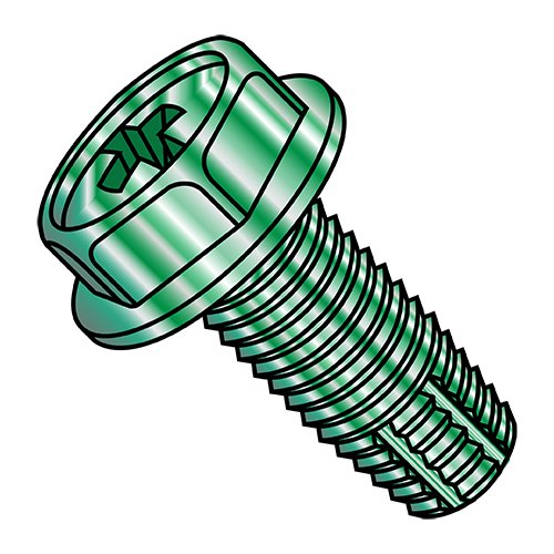 10-32X1/2 Phillips Indented Hex Washer Thread Cut Screw Type F Full Thread Zinc Green (Pack Qty 5,000) BC-1108FPWG