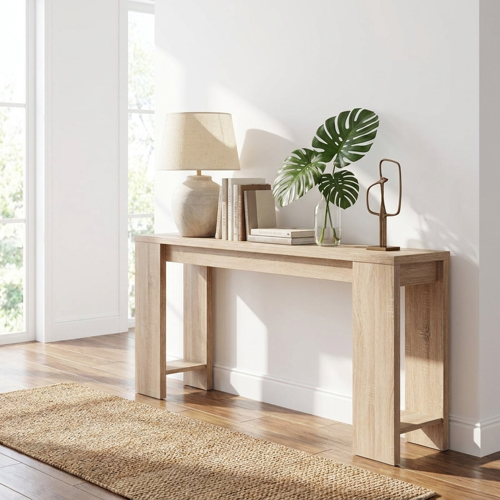 Furnibear 71 Inch Extra Long Console Table Entryway Table with Bottom Storage for Hallway Living Room Foyer Sofa, Natural