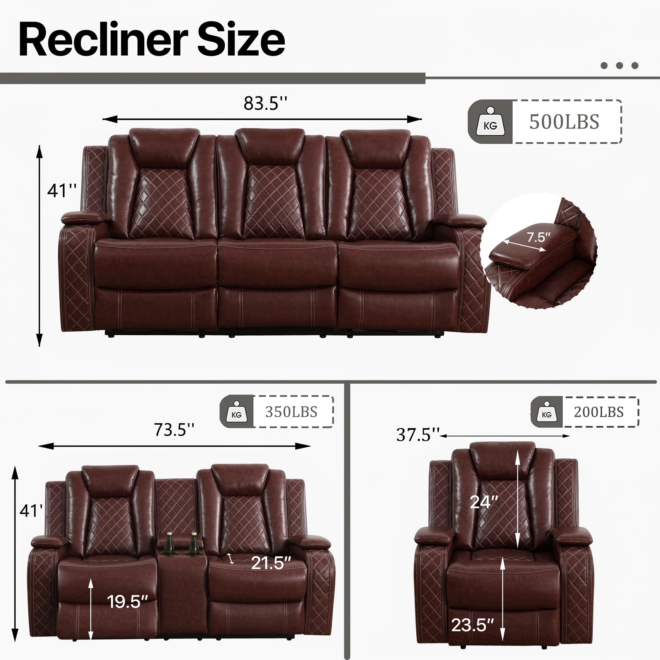 Aukfa Power Recliner Chair Sofa with Storage and USB for Living Room,Brown