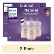 (2 pack) Philips Avent Natural Baby Bottles, Medium Flow, 9oz, Pink, 3-Pack, SCY903/13