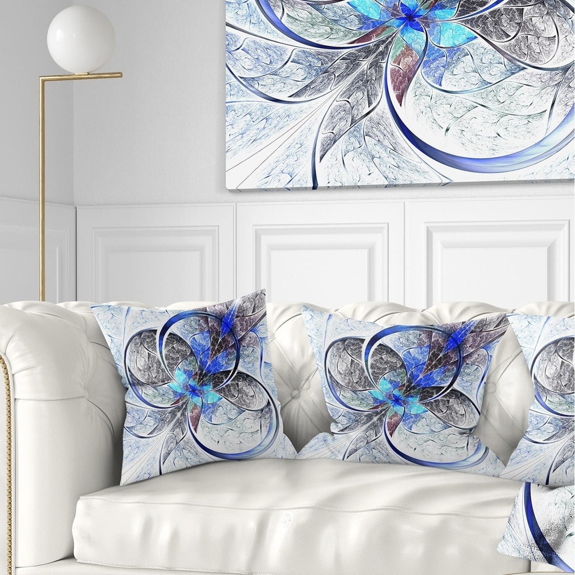 Designart CU7250-26-26 Symmetrical Blue Fractal Flower Abstract Cushion Cover for Living Room in Sofa Throw Pillow 26 in Insert Printed On Both Side x 26 in