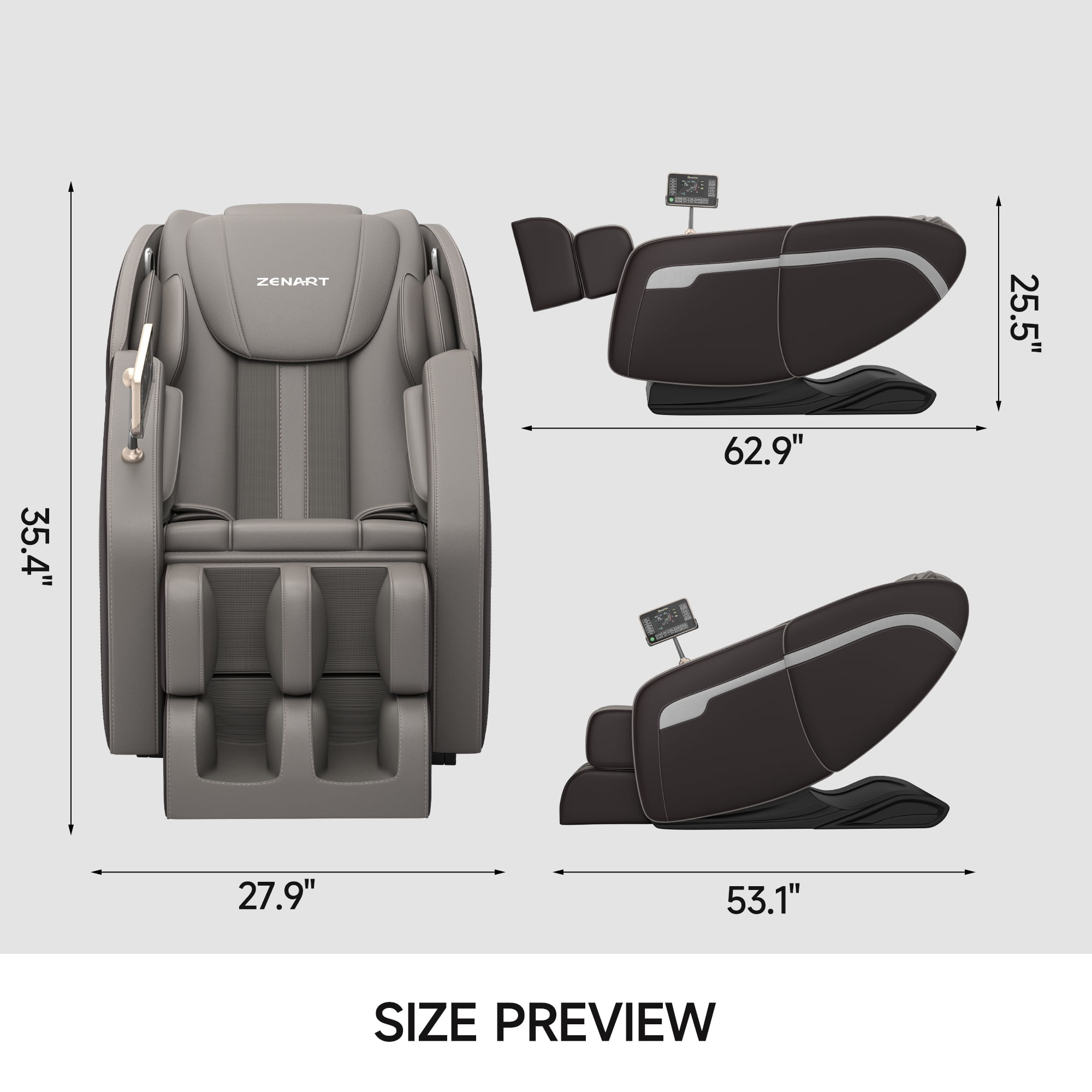 ZENART Massage Chair, Full Body Zero Gravity Massage Chair Recliner with Foot Massager, Brown
