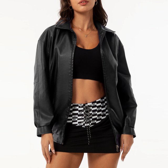 Chaquetas y abrigos de piel sintética de manga larga sin capucha para mujer, de moda, de color liso, con cuello vuelto, cremallera, capucha y sin bolsillo, chaqueta de piel para mujer, parte superior