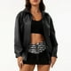 thumbnail image 1 of Chaquetas y abrigos de piel sintética de manga larga sin capucha para mujer, de moda, de color liso, con cuello vuelto, cremallera, capucha y sin bolsillo, chaqueta de piel para mujer, parte superior, 1 of 9