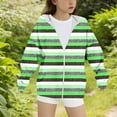 thumbnail image 5 of SELONE Girls Hooded Sweatshirt Jacket with Pockets Hooded Fleece Lightweight Zipper Striped Long Sleeve Fall Winter Outfit Green 10-11Years, 5 of 5