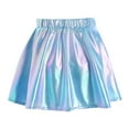 thumbnail image 2 of Alvivi Kids Girls Glossy Metallic Pleated Mini Skirt Latin Jazz Modern Ballet Dance A-Line Scooter Skirt Sky Blue 9-10, 2 of 7
