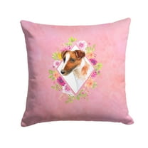 Carolines Treasures CK4141PW1414 Jack Russell Terrier Pink Flowers Fabric Decorative Pillow  14Hx14W multicolor